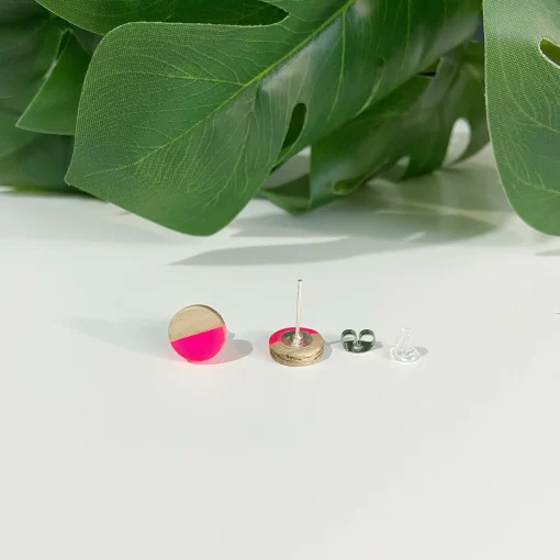 Round Wooden Pink Clear Resin Studs