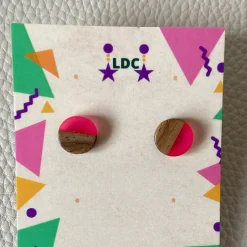 Round Wooden Pink Clear Resin Studs