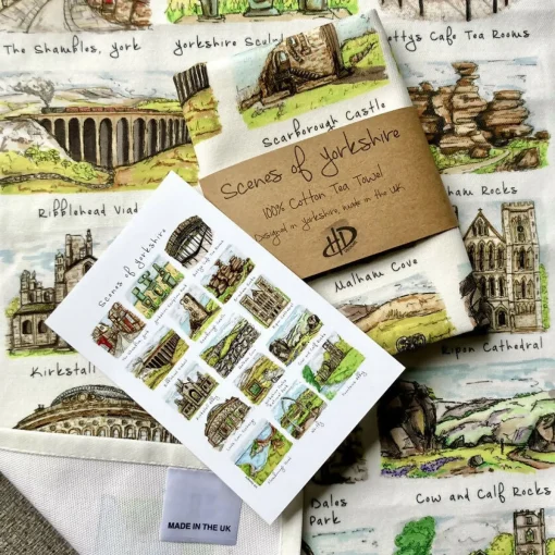 Scenes of Yorkshire Illustrated Tea Towel