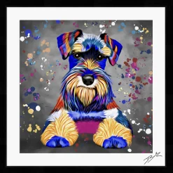 SCHNAUZER DOG COLOUR SPLASH FRAMED ARTWORK.