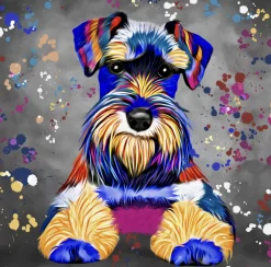 SCHNAUZER DOG COLOUR SPLASH FRAMED ARTWORK.