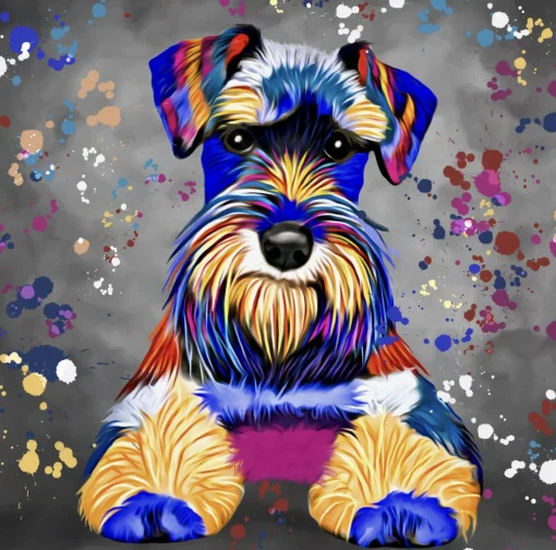 SCHNAUZER DOG COLOUR SPLASH FRAMED ARTWORK.