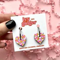 Small Pink Confetti Heart Hoop Earrings