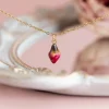 Small Red Rose Necklace Gold Plated