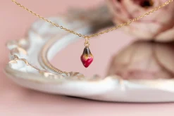 Small Red Rose Necklace Gold Plated