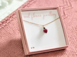 Small Red Rose Necklace Gold Plated