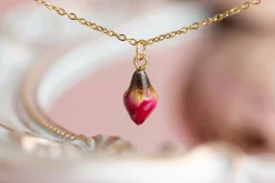 Small Red Rose Necklace Gold Plated