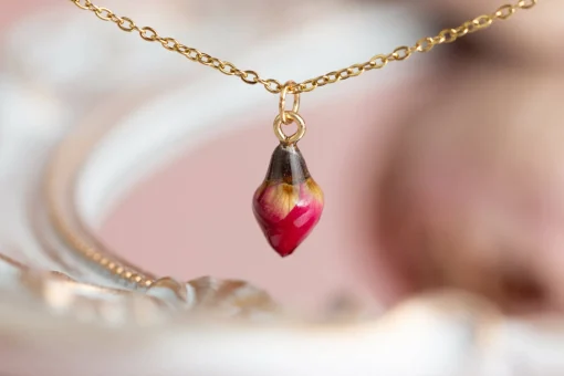 Small Red Rose Necklace Gold Plated