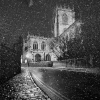 Snowy Night at St Mary's - Black & White