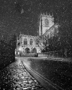 Snowy Night at St Mary's - Black & White