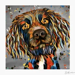 SPANIEL DOG COLOUR SPLASH MOUNTED ARTWORK.