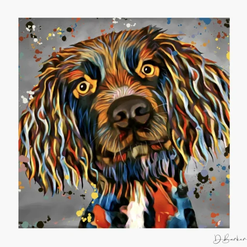 SPANIEL DOG COLOUR SPLASH MOUNTED ARTWORK.