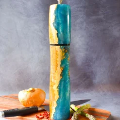 Stunning Handcrafted Mallee Burr and Turquoise Resin Pepper Mill
