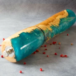 Stunning Handcrafted Mallee Burr and Turquoise Resin Pepper Mill