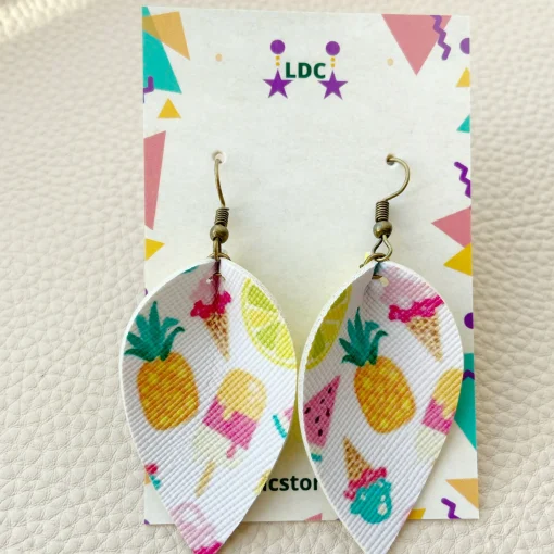 Summertime Print Pinched Leaf Earrings