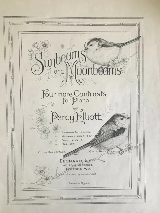 Sunbeam and Moonbeams - Original Pen Drawing on Vintage Sheet Music by