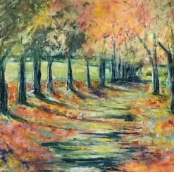 Sunlit trees in Hall Garth Park - original