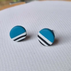 Teal And Breton Stripe Contrast Stud Earrings