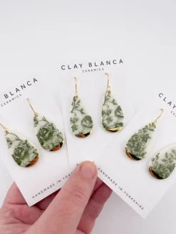 Teardrop Green China dangles With Gold Tips