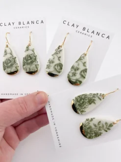 Teardrop Green China dangles With Gold Tips