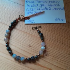 Tibetan Bronze Toggle Catch Bracelet with Faceted Grey Hematite, Coppe