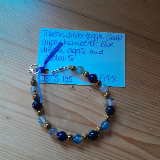 Tibetan Silver Toggle Bracelet with Copper Hematite, Blue Dream Agate