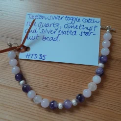 Tibetan Silver Toggle Bracelet with Rose Quartz, Amethyst and Silver P