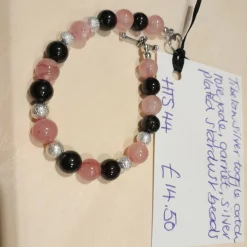 Tibetan Silver Toggle Catch Bracelet with Rose Jade, Garnet, Stardust