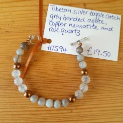 Tibetan Silver Toggle Catch Bracelet with Grey Banded Agate, Copper He