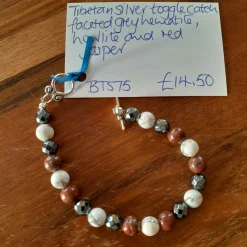 Tibetan Silver Toggle Catch Bracelet with Faceted Grey Hematite, Howli