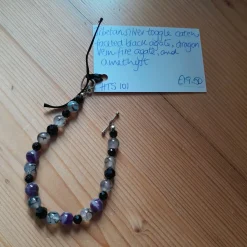 Tibetan Silver Toggle Catch Bracelet, with Faceted Black Agate, Dragon