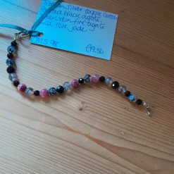 Tibetan Silver Toggle Catch Bracelet with Faceted Black Agate, Dragon