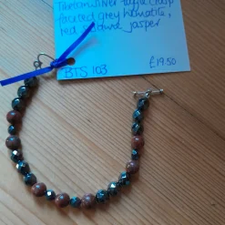 Tibetan Silver Toggle Catch Bracelet with Faceted Grey Hematite and Re