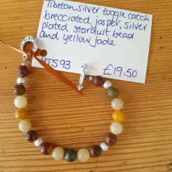 Tibetan Silver Toggle Catch Bracelet with Brecciate Jasper, Silver Pla