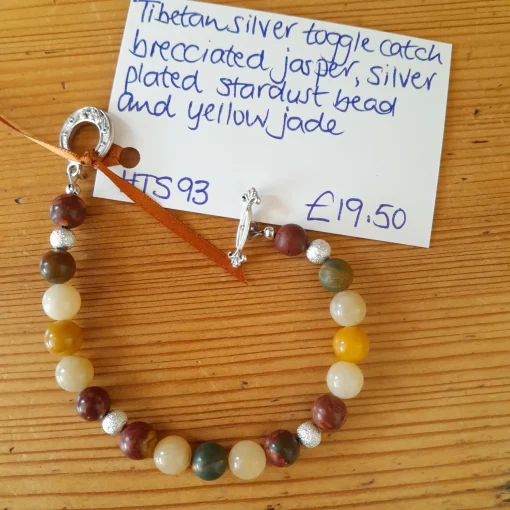 Tibetan Silver Toggle Catch Bracelet with Brecciate Jasper, Silver Pla