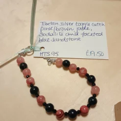 Tibetan Silver Toggle Catch Bracelet with Brown Rose Jade, Sodalite an