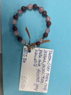 Tibetan Silver Toggle Clasp Sesame Jasper, Rose Jade and Faceted Grey