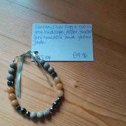 Tibetan Silver Toggle Clasp Bracelet with Grey Landscape Jasper, Facet