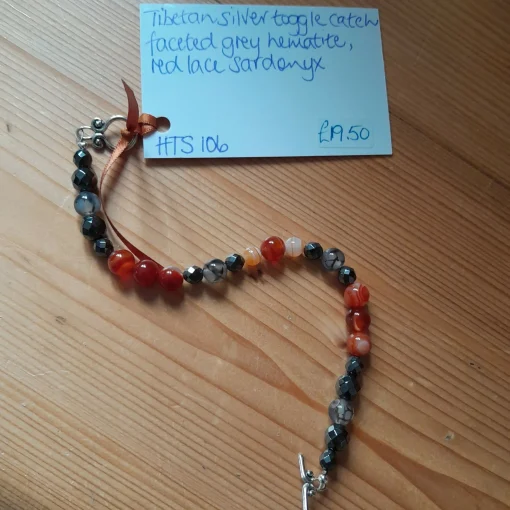 Tibetan Silver Toggle Clasp Bracelet with Faceted Grey Hematite and Re