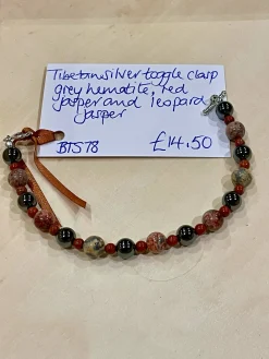 Tibetan Silver Toggle Clasp Bracelet with Grey Hematite, Red Jasper, a