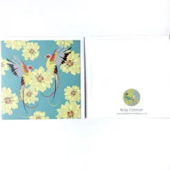 Turquoise Flying Birds & Flowers Greetings Card