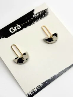 Vera / Gold Earrings with Charm / Cow Granite