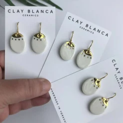 White & Gold Dangle Earrings