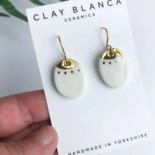 White & Gold Dangle Earrings