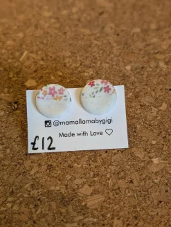 White and Floral Clay Studs