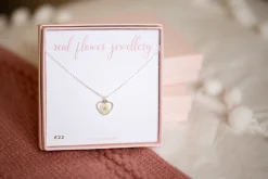 White Baby’s Breath Tiny Heart Necklace Silver Plated