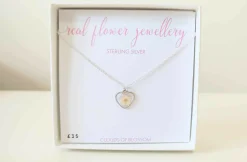 White Baby’s Breath Tiny Heart Necklace Sterling Silver