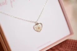 White Baby’s Breath Tiny Heart Necklace Silver Plated