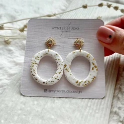 White Gold & Foil Clay Abstract Hoop Earrings