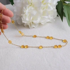 Yellow Squares Beaded Chain Necklace